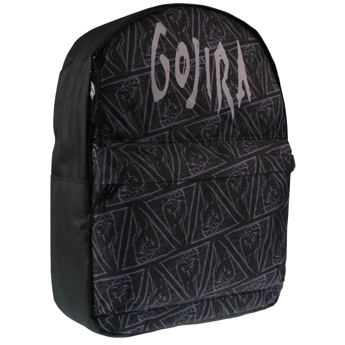 Sac à dos GOJIRA RockSax — vue 3/4 face, motif totem sombre