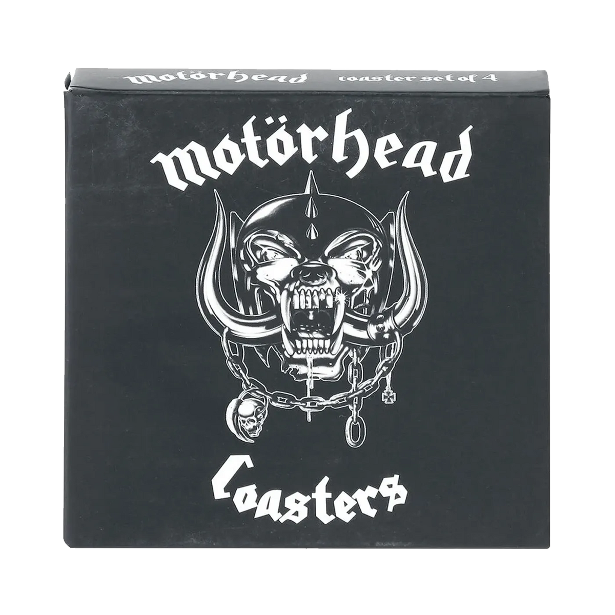 Boîte collector Motörhead Coasters avec logo War-Pig Snaggletooth en noir et blanc