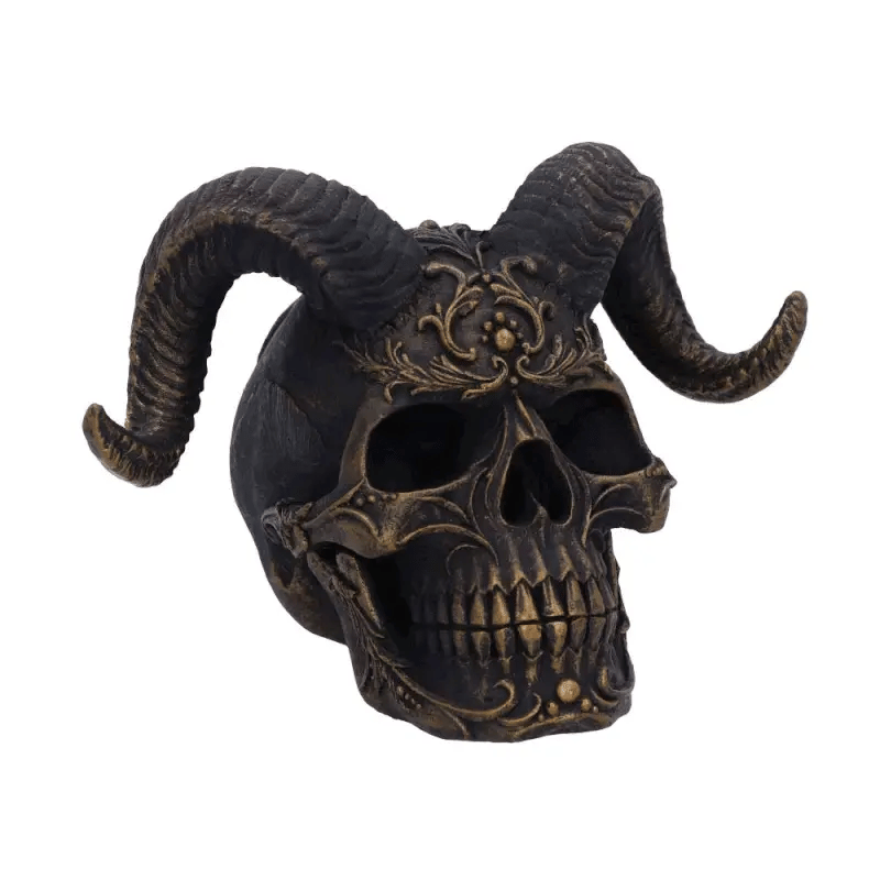 Crâne Diabolus Nemesis Now avec cornes et détails dorés - vue à 360° | Diabolus Nemesis Now Skull with Horns and Gold Details - 360° View