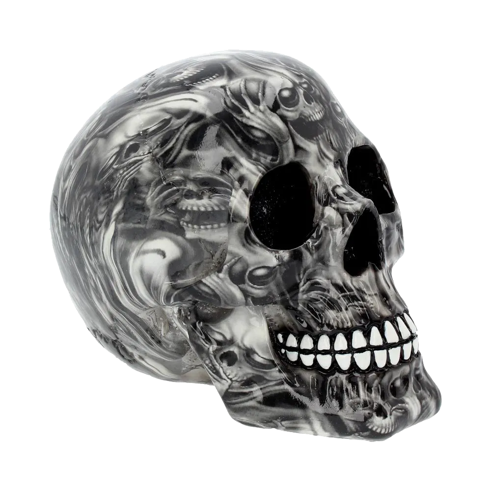 Crâne décoratif “Soul” 19 cm par Nemesis Now, vue trois quarts avant – design gothique noir et blanc