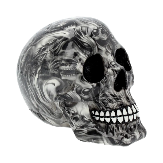Crâne décoratif “Soul” 19 cm par Nemesis Now, vue trois quarts avant – design gothique noir et blanc