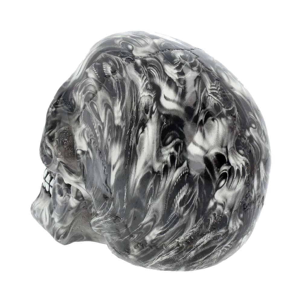 Crâne “Soul” Nemesis Now – vue arrière détaillant le motif de visages fantomatiques