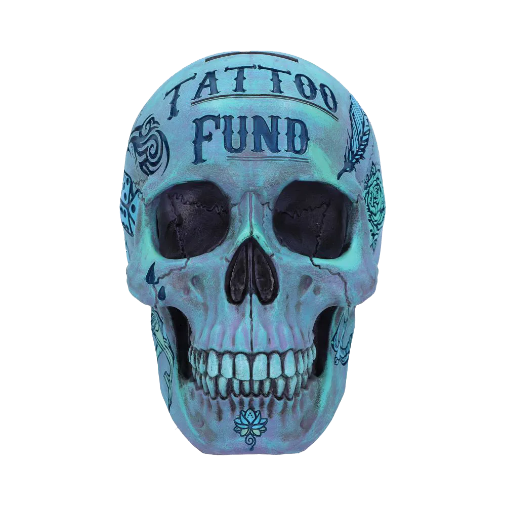 Crâne Tattoo Fund bleu – vue de face complète