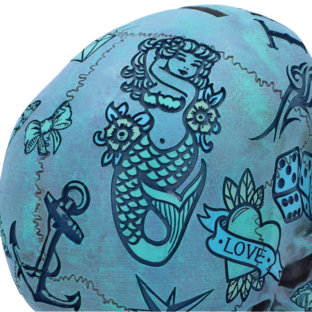 Détail sirène et ancre du crâne Tattoo Fund bleu