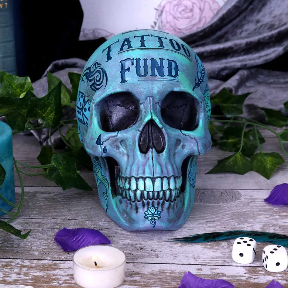 Crâne Tattoo Fund bleu en mise en scène décorative