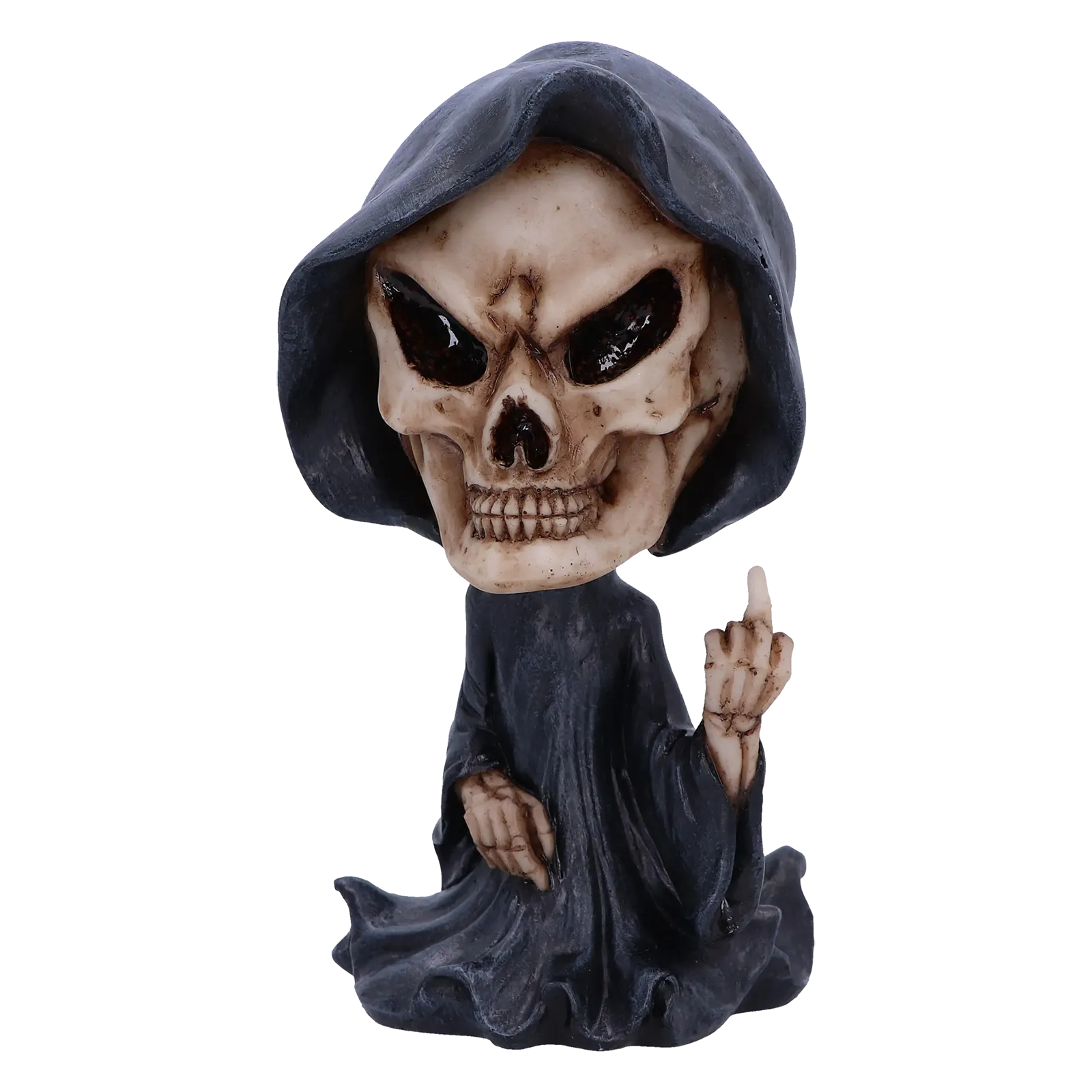 Figurine “Reaper’s Wish” 15 cm – squelette en cape noire levant le doigt, par Nemesis Now