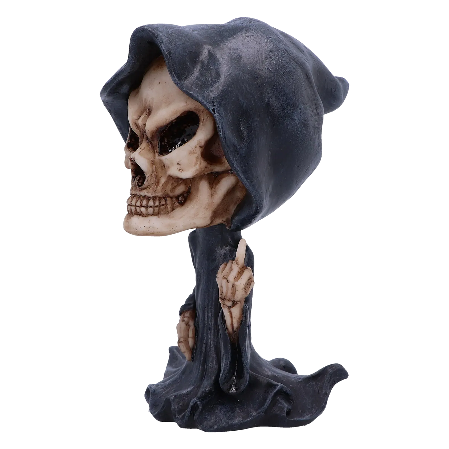 Figurine “Reaper’s Wish” – profil gauche avec capuche et expression menaçante