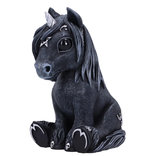 Figurine Culticorn Nemesis Now - vue de trois quarts gauche, détails argentés et regard noir profond.