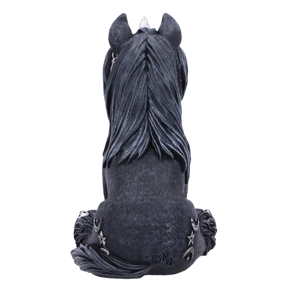 Figurine Culticorn Nemesis Now - vue arrière montrant la crinière noire et les symboles occultes.