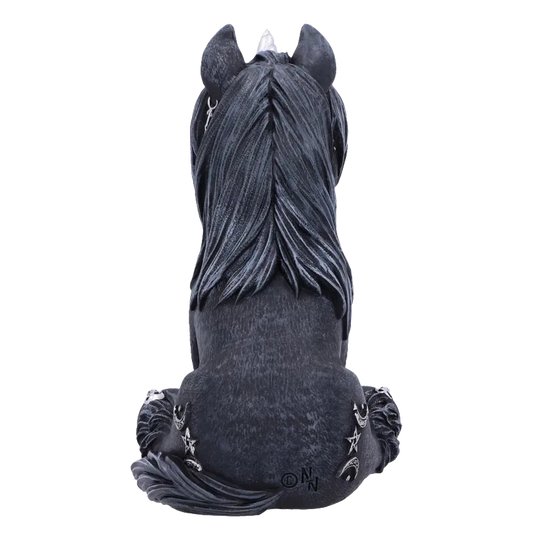 Figurine Culticorn Nemesis Now - vue arrière montrant la crinière noire et les symboles occultes.