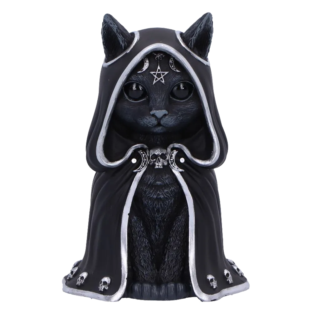 Figurine chat noir Zefur Cult Cuties en cape noire et argent vue de face