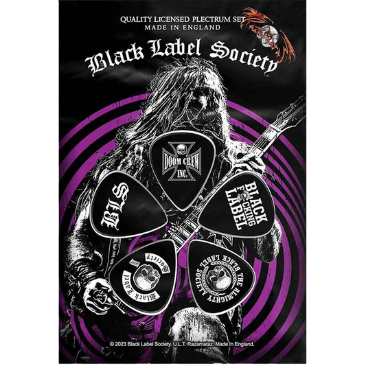 Set officiel de médiators Black Label Society présenté sur carte blister