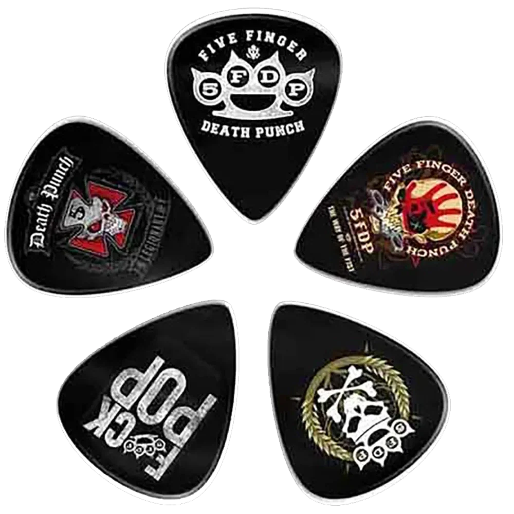 5 assorted Five Finger Death Punch picks, decorated with various visuals