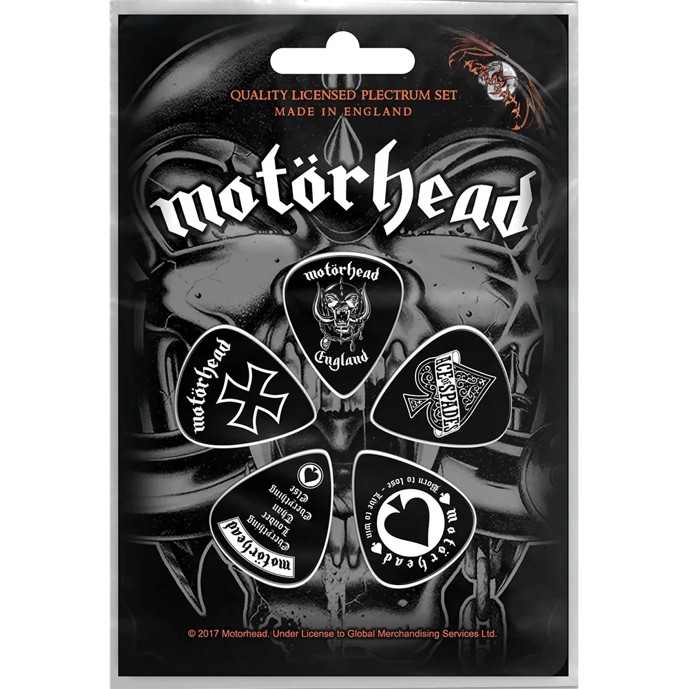 Set officiel de médiators Motorhead England présenté sur carte blister