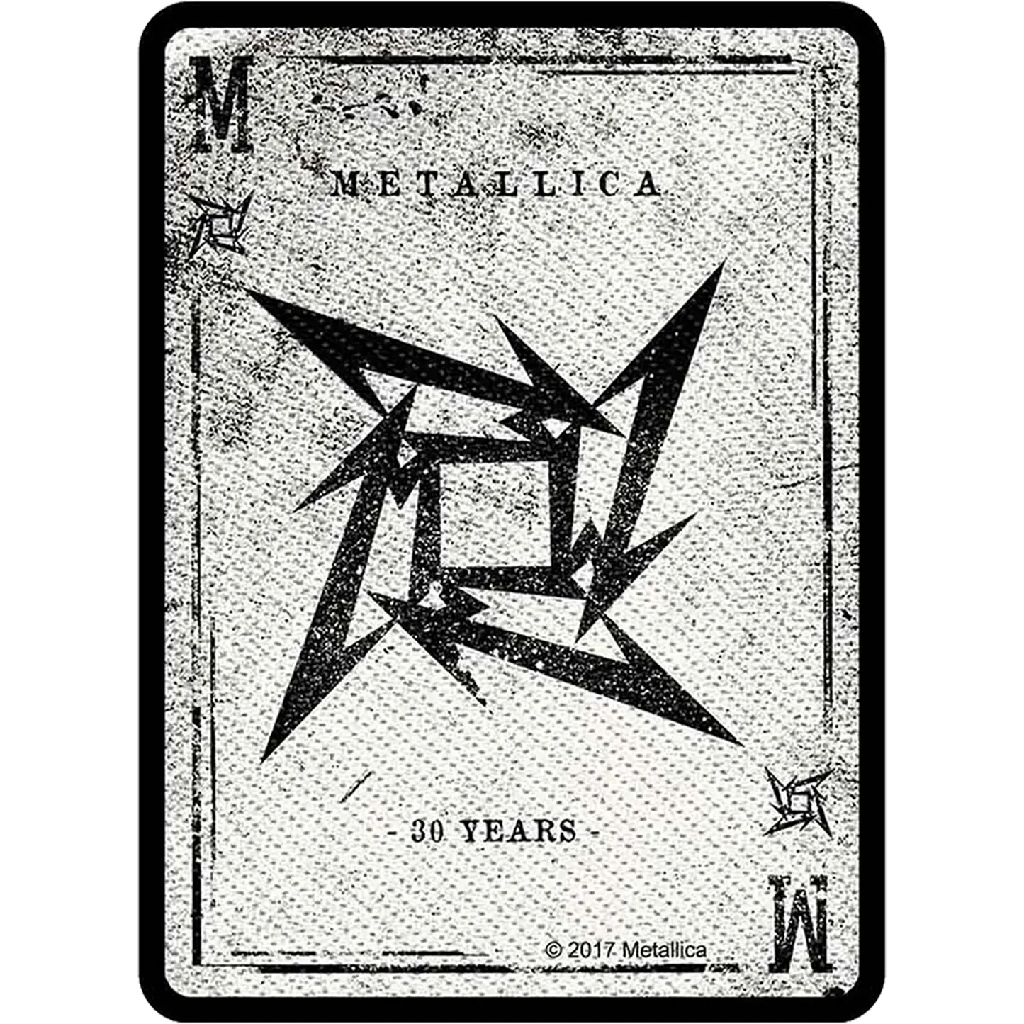 Patch brodé officiel Metallica 30th Anniversary Playing Card noir et blanc au format carte à jouer | Official Metallica 30th Anniversary Playing Card black and white embroidered patch