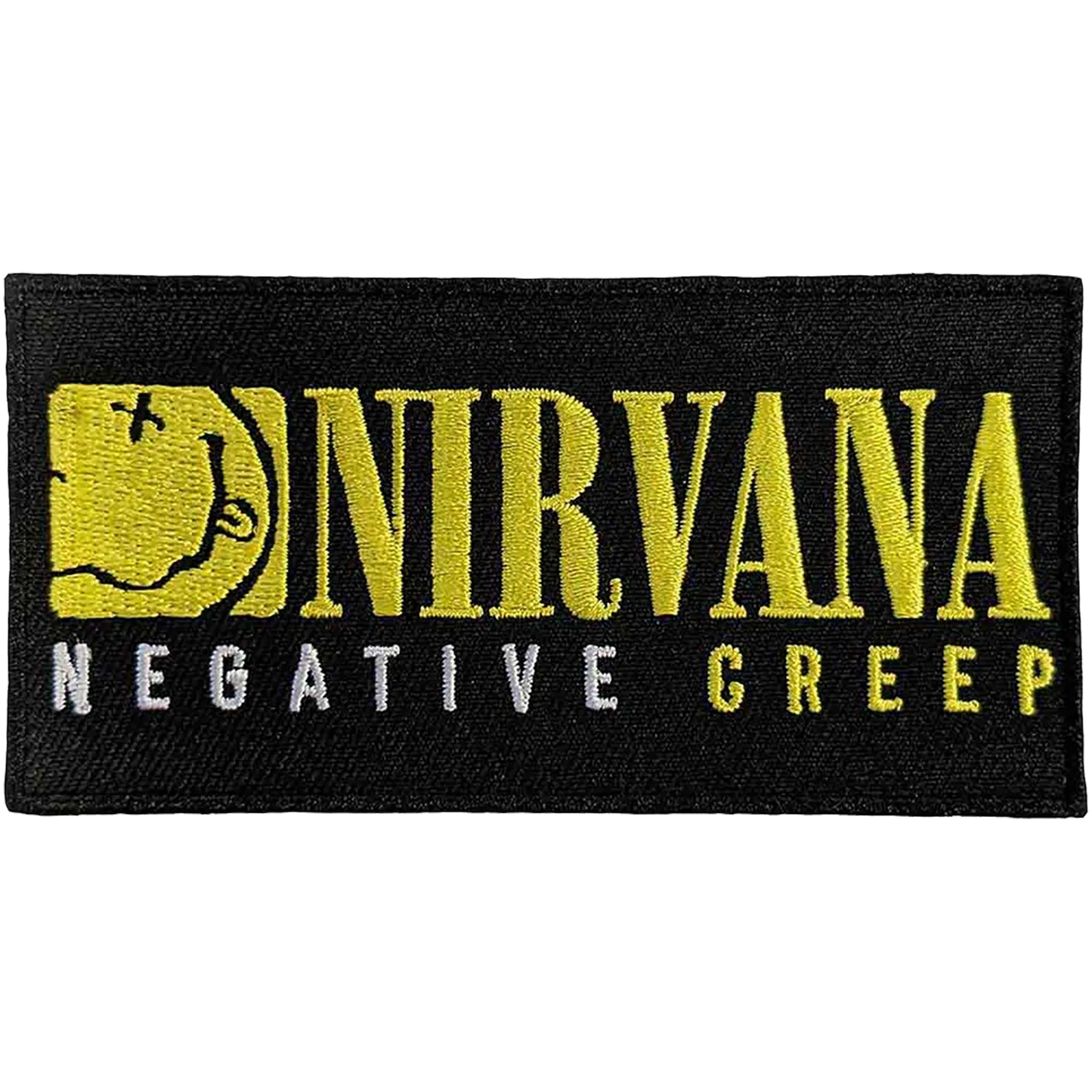 Patch thermocollant Nirvana Negative Creep logo jaune Smiley 10 x 5 cm | Nirvana Negative Creep iron-on patch yellow logo Smiley 10 x 5 cm