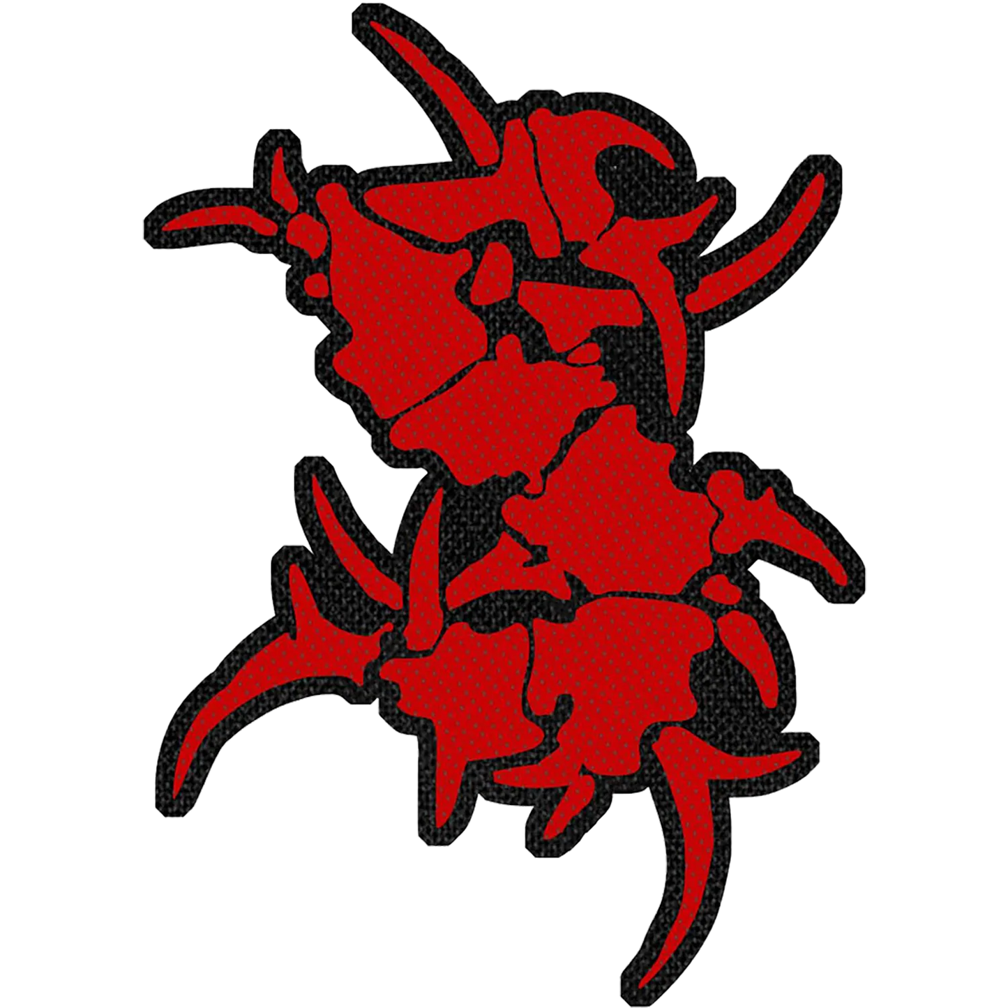 Patch tissé officiel Sepultura en forme découpée avec logo tribal rouge sur fond noir 7 × 9 cm | Official Sepultura woven cut-out patch featuring the band's red tribal logo on a black background 7 × 9 cm