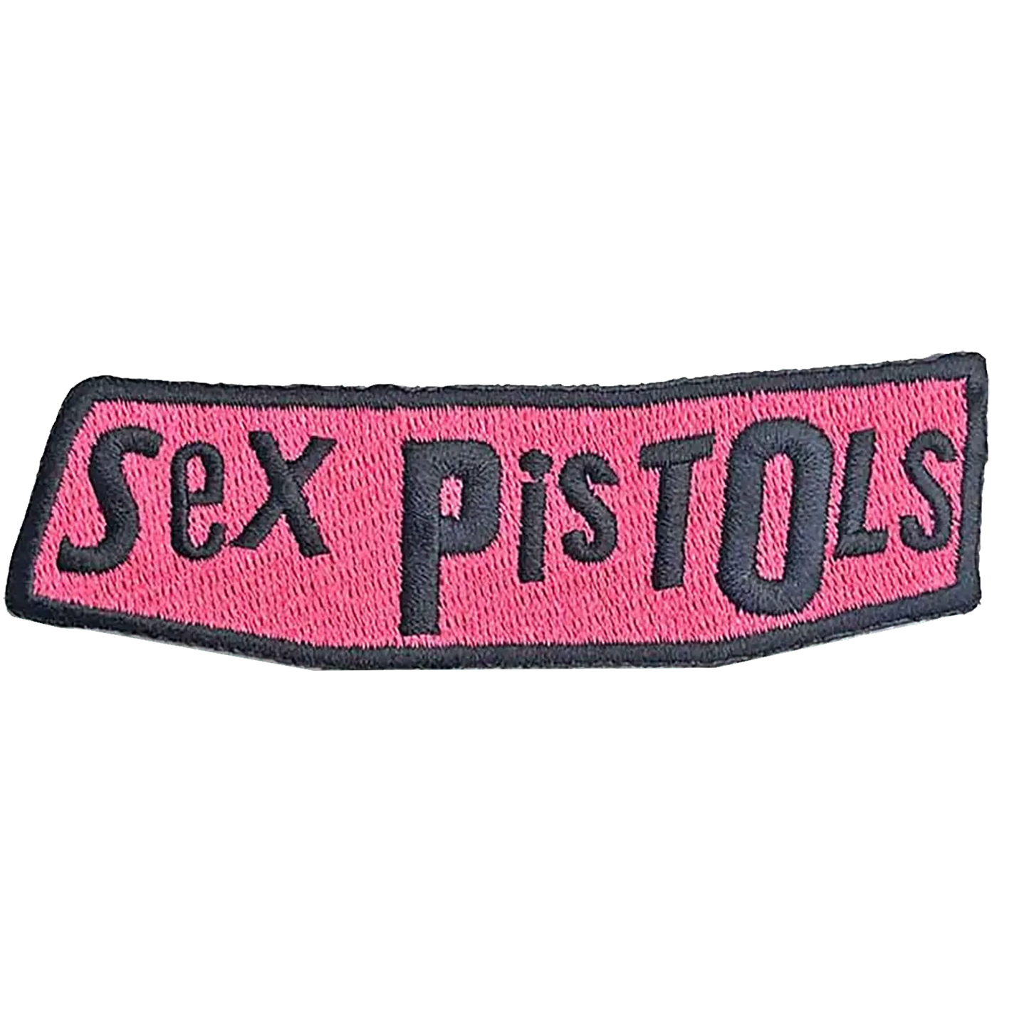 Patch thermocollant officiel Sex Pistols logo noir sur fond rose 9 × 3 cm | Official Sex Pistols black logo on pink background iron-on patch 9 × 3 cm