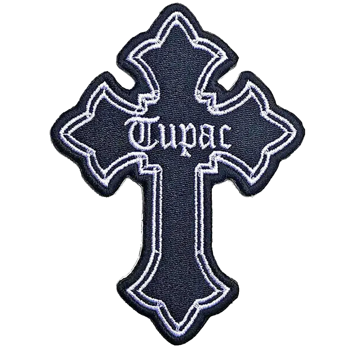 Patch officiel Tupac Cross croix noire et blanche thermocollante 7 × 9 cm | Official Tupac Cross black and white iron-on patch 7 × 9 cm
