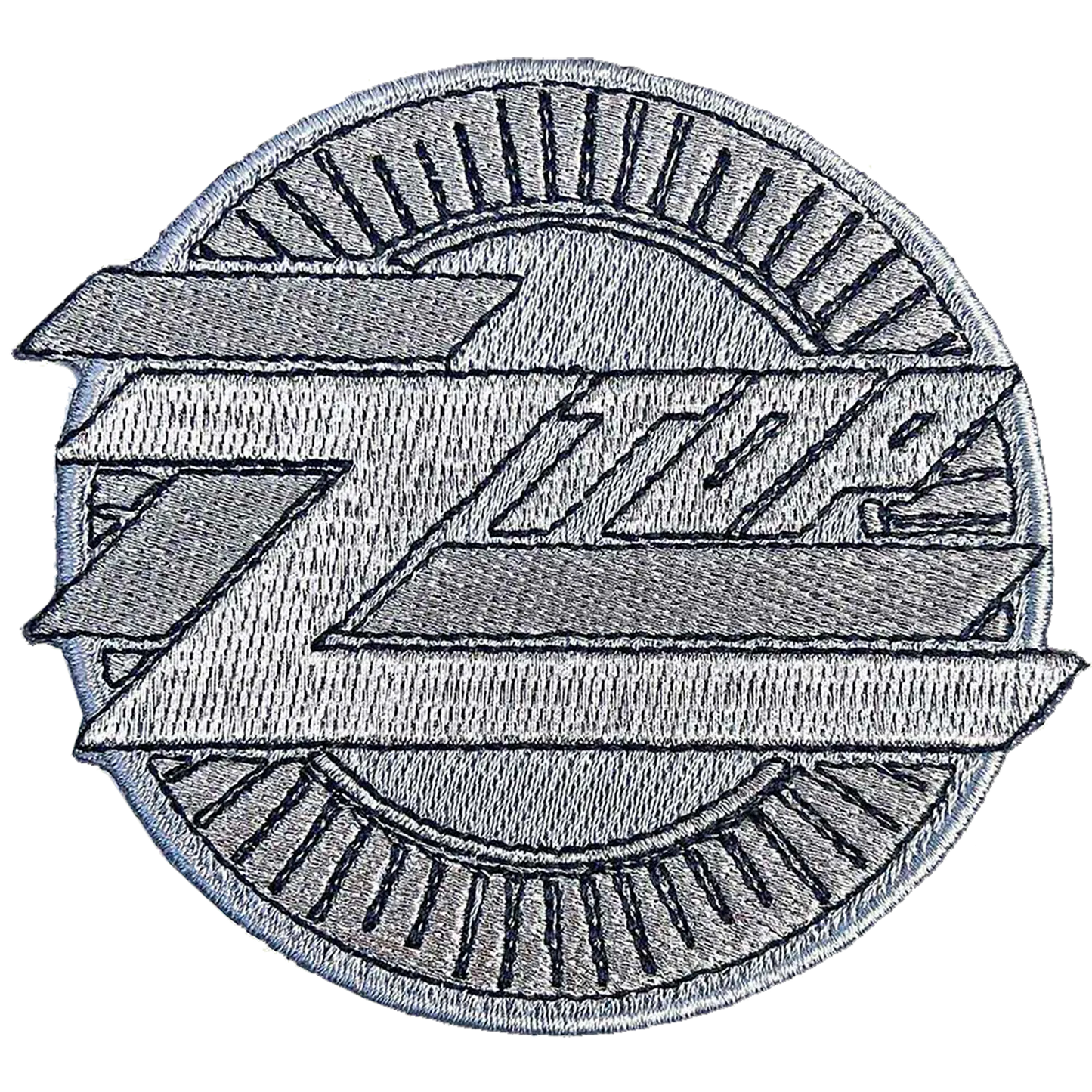 Patch ZZ Top logo argent gris blanc thermocollant Ø 8 cm | ZZ Top silver grey white logo iron-on patch Ø 8 cm