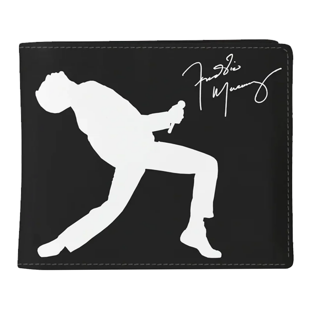 Portefeuille Queen Freddie Mercury noir avec silhouette et signature