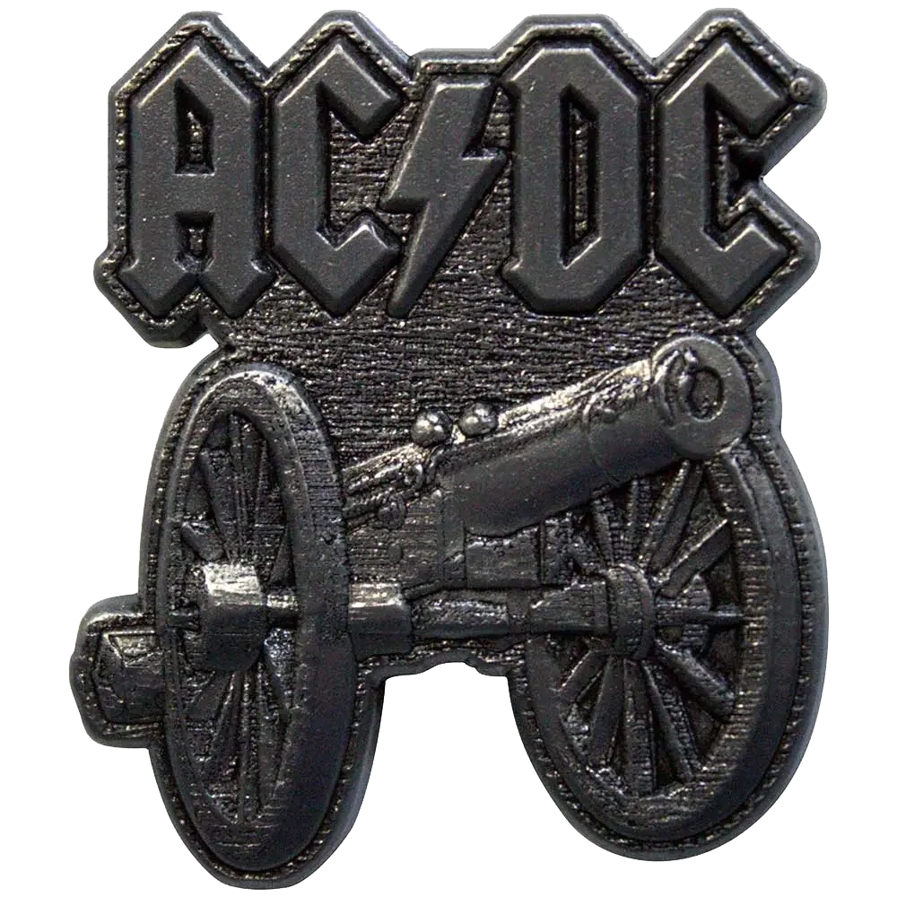 Pin's logo AC/DC - For Those about to Rock argenté - badge métallique officiel Rock Off
