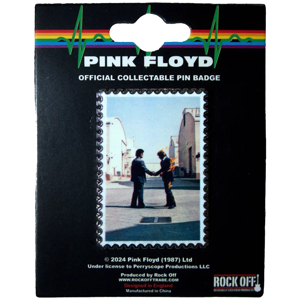 Pin officiel Pink Floyd - Wish You Were Here présenté sur carte Rock Off - badge couleurs sous licence 2024