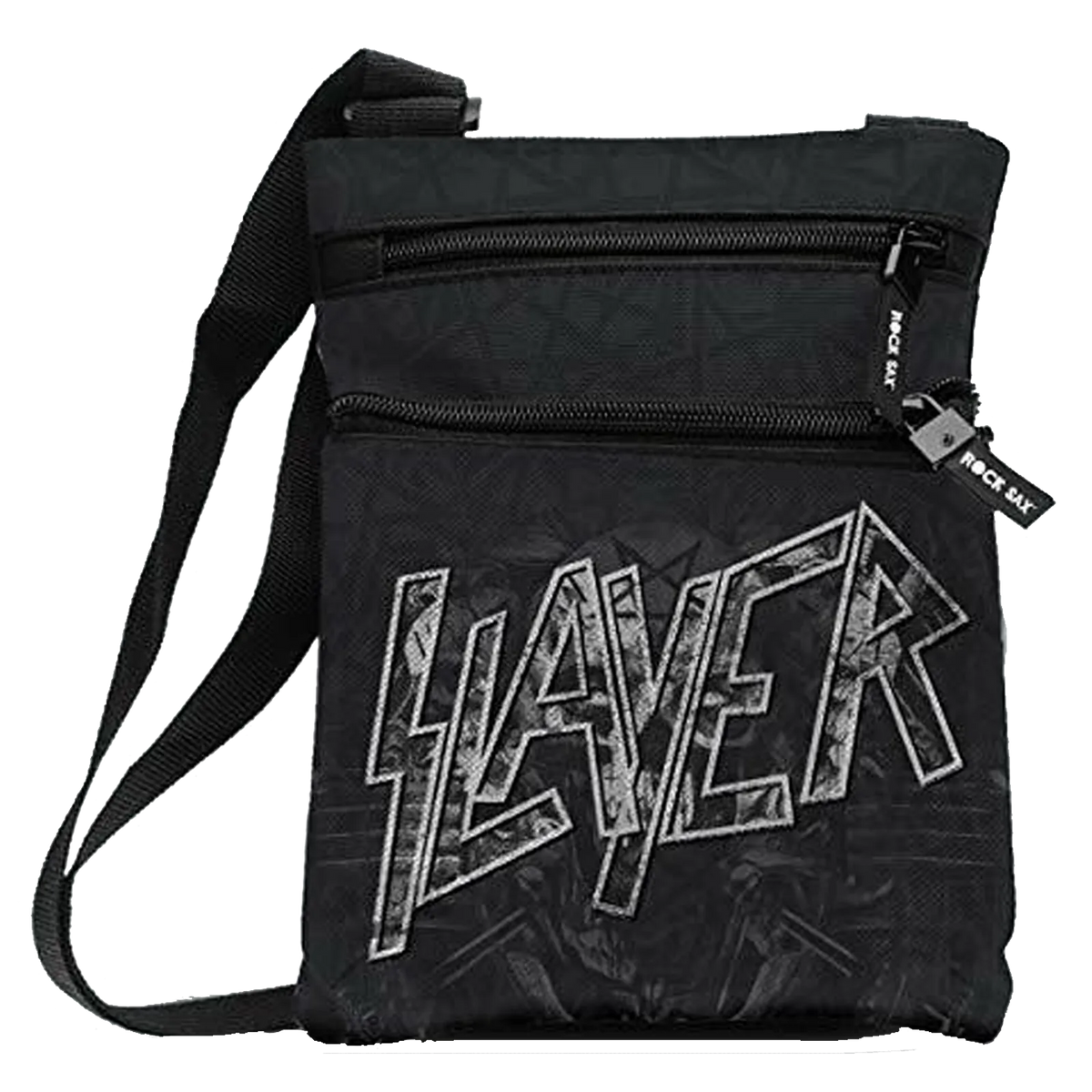 Sacoche Slayer ROCKSAX noire avec logo argenté et poches zippées