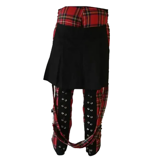 Tartan plaid trousers with removable skirt (back)