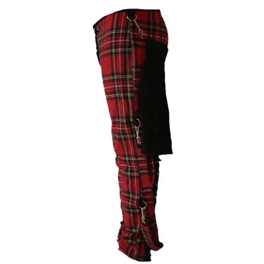Tartan plaid trousers with removable skirt (side)