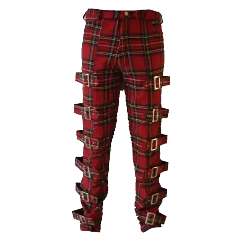 Tartan plaid trousers with adjustable buckles