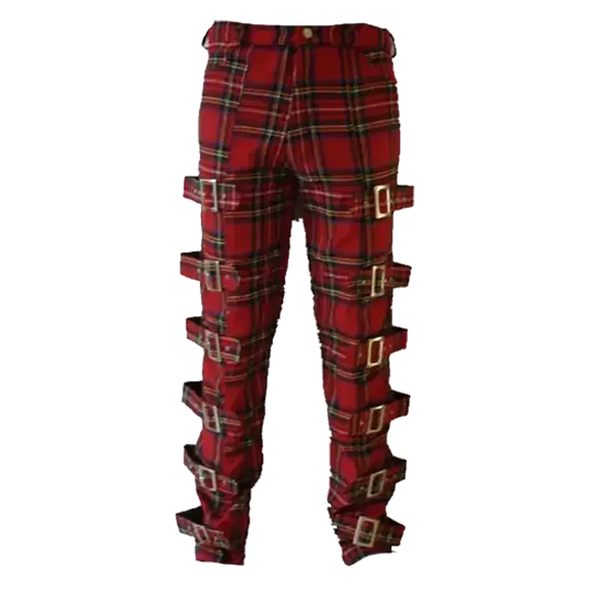 Tartan plaid trousers with adjustable buckles