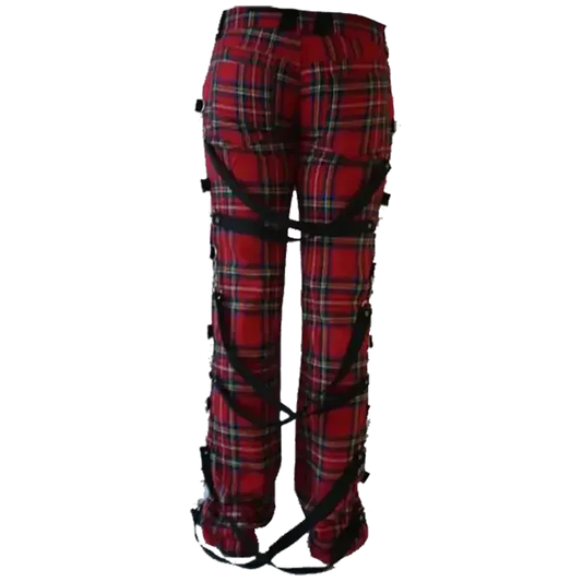 Tartan plaid trousers with removable straps (back)