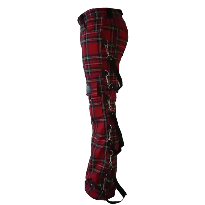 Tartan plaid trousers with removable straps (side)