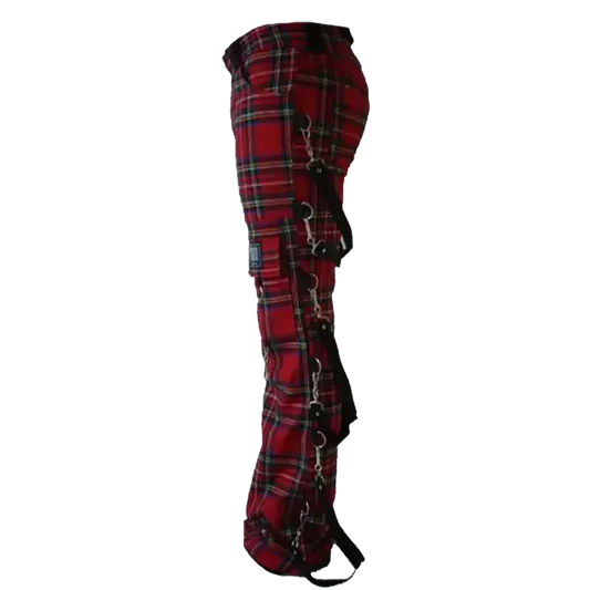 Tartan plaid trousers with removable straps (side)