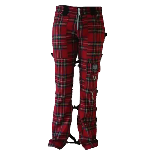 Tartan plaid trousers with removable straps