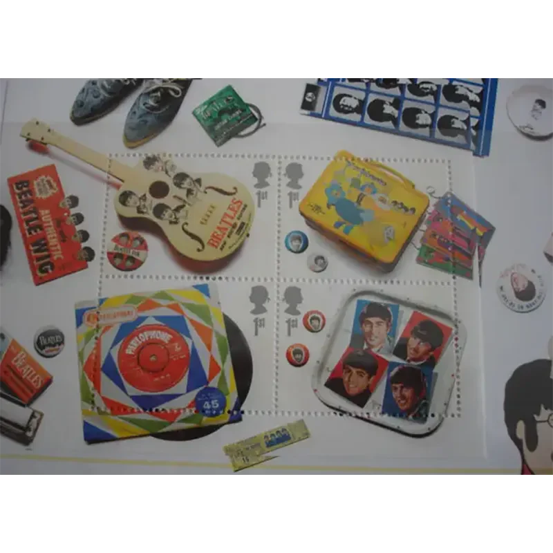 Planche de 4 timbres Beatles (gros plan)