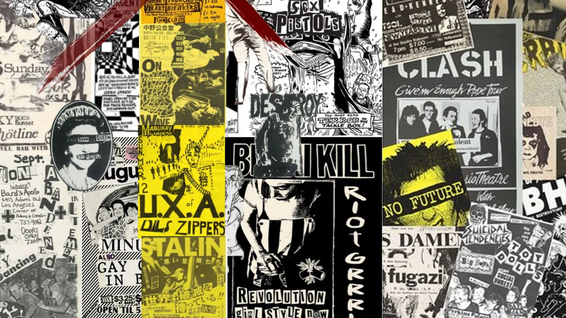 mur d'affiches punk déchirées | Torn punk posters on a wall