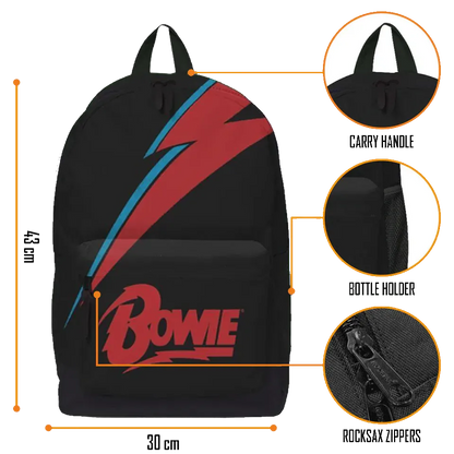 Sac à dos David Bowie Lightning Bolt — fiche zoom matières et dimensions 43×30×15 cm