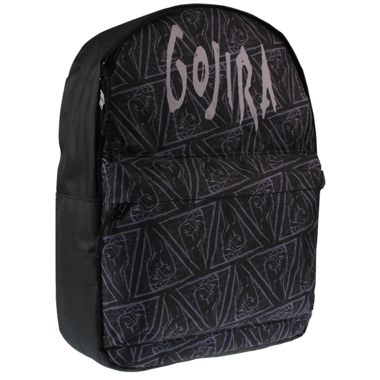 Sac à dos GOJIRA RockSax — vue 3/4 face, motif totem sombre