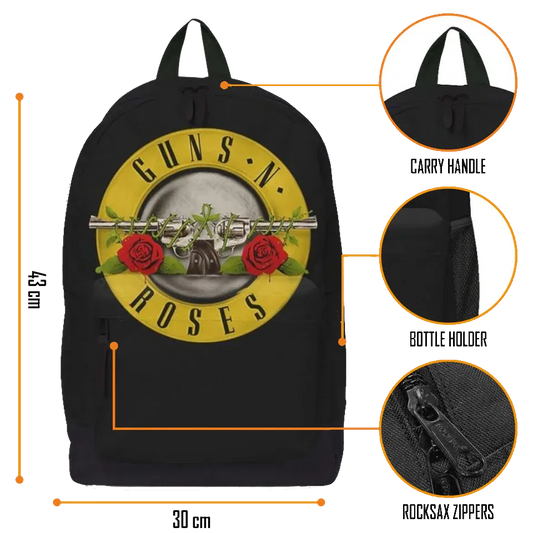 Sac à dos Guns N’ Roses RockSax – Logo All Over, détails matières et fermetures