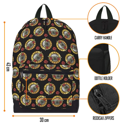 Sac à dos Guns N’ Roses RockSax officiel motif all over – détails poignée, tissu et fermetures