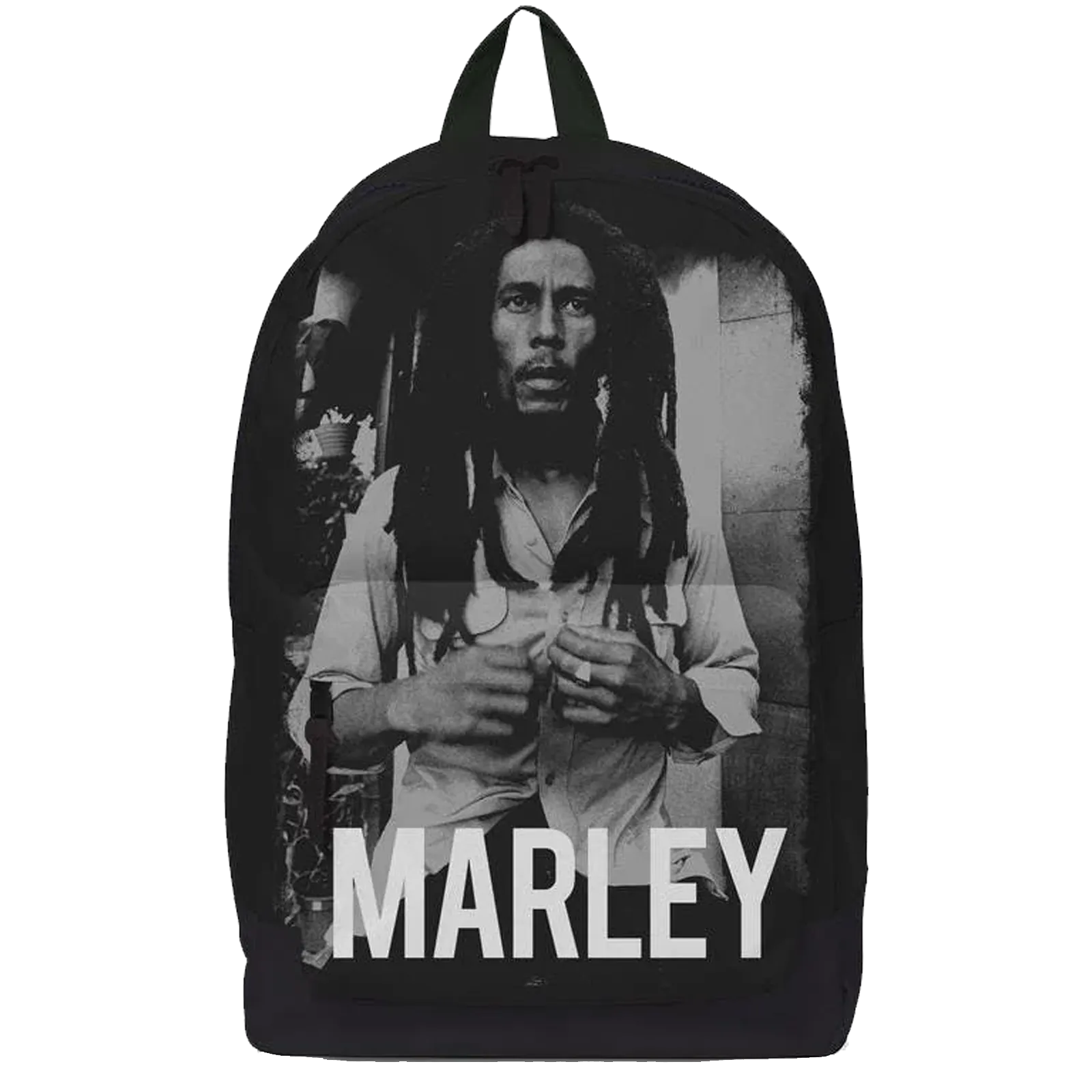 Sac à dos Bob Marley RockSax officiel avec photo noir et blanc sur toute la face avant