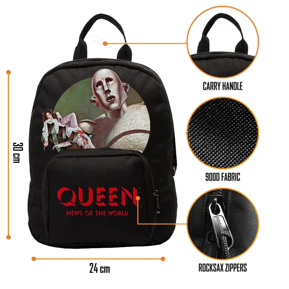 Sac à dos Queen RockSax News of the World, compact et résistant 30 × 24 × 9,5 cm