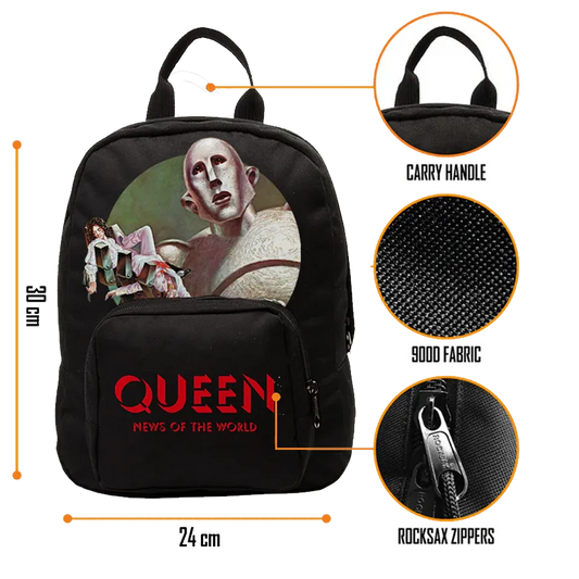 Sac à dos Queen RockSax News of the World, compact et résistant 30 × 24 × 9,5 cm