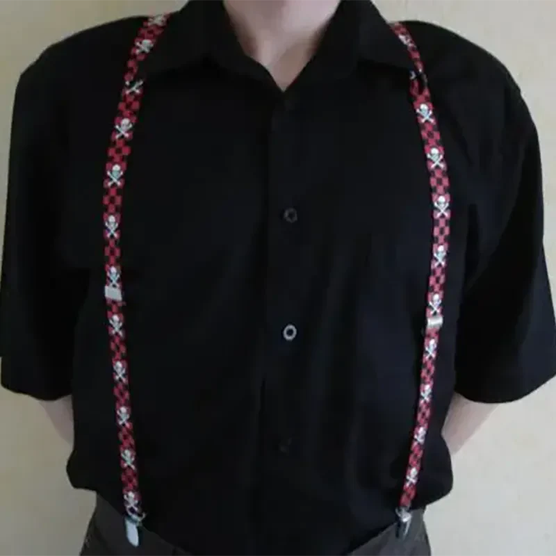 Paire de bretelles skulls noir/violet (face) | Pair of black/purple skull suspenders (front)