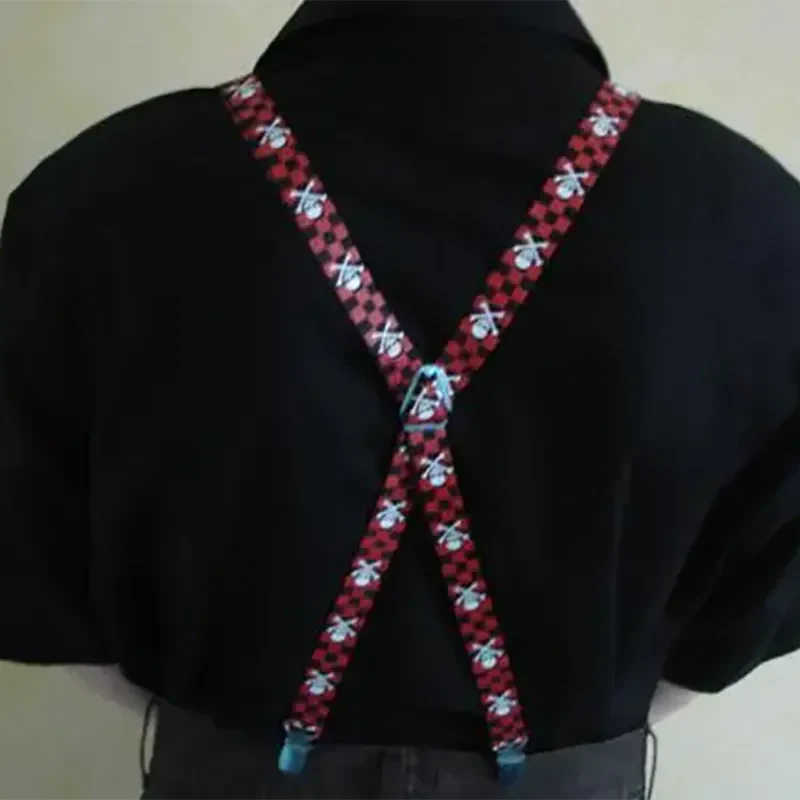 Paire de bretelles skulls noir/violet (dos) | Pair of black/purple skull suspenders (back)