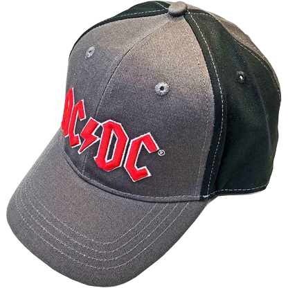 Casquette AC/DC officielle gris foncé et noir avec logo rouge et blanc brodé | Official dark grey and black AC/DC cap with embroidered red and white logo