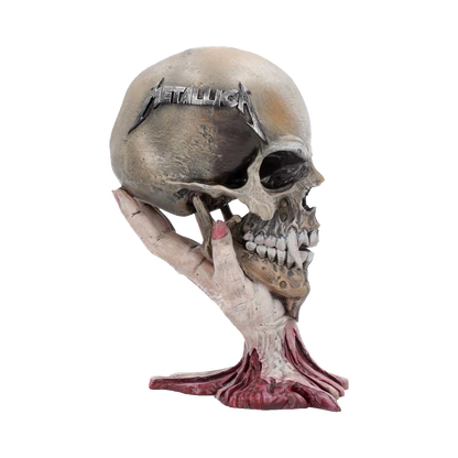 Figurine Metallica Sad But True Skull – profil gauche avec détails du logo et de la texture osseuse
