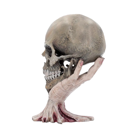 Figurine Metallica Sad But True Skull 22 cm – vue principale avec crâne en résine tenu par une main sculptée